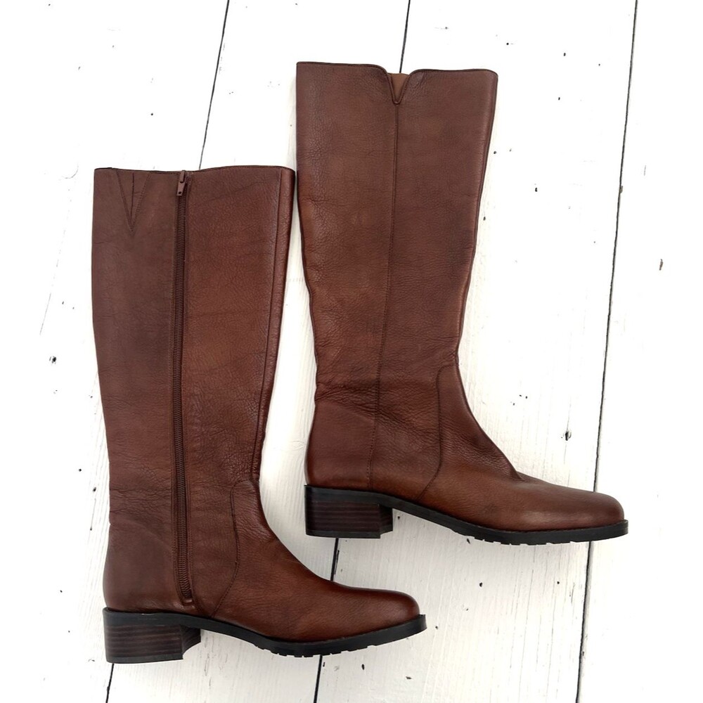 Lands End Brown Soft Leather Riders Boots Knee High Women Sz 8 / 38.5 PLS READ